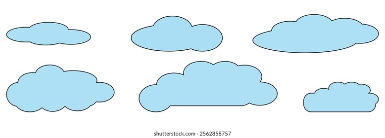 Set of cartoon cloud in a flat design. blue cloud collection.