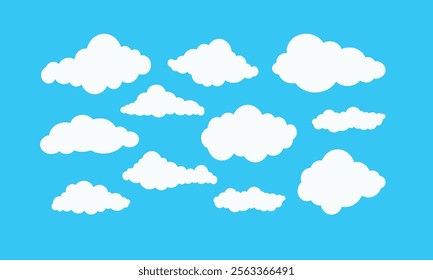Set of cartoon cloud in a flat design. White cloud collection