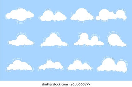 Set of cartoon cloud in a flat design. White cloud collection,Cloud. Abstract white cloudy set isolated on blue background. Vector illustration.