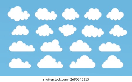 Conjunto de nube de dibujos animados en un diseño plano. Nube blanca. Vector