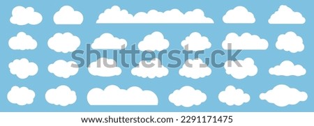 Set of cartoon cloud in a flat design. White cloud collection