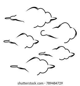 set of cartoon cloud icon design with black outline isolated background