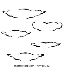 set of cartoon cloud icon design with black outline isolated background