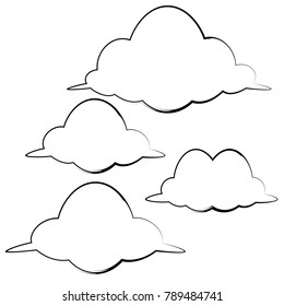 set of cartoon cloud icon design with black outline isolated background
