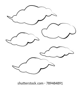 set of cartoon cloud icon design with black outline isolated background