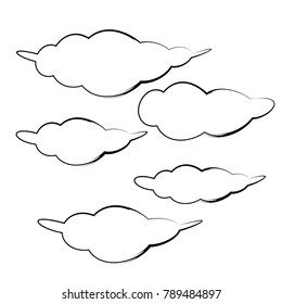 set of cartoon cloud icon design with black outline isolated background