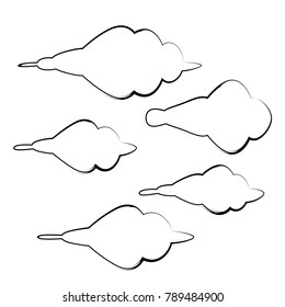 set of cartoon cloud icon design with black outline isolated background