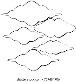 set of cartoon cloud icon design with black outline isolated background