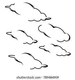set of cartoon cloud icon design with black outline isolated background