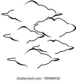 set of cartoon cloud icon design with black outline isolated background