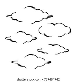 set of cartoon cloud icon design with black outline isolated background