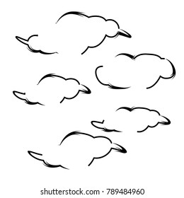 set of cartoon cloud icon design with black outline isolated background