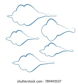 set of cartoon cloud icon design with blue outline isolated on white background