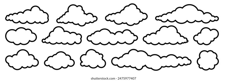 Set of cartoon cloud line in a flat design. White cloud collection.