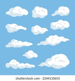 Conjunto de ilustraciones vectoriales de nube de dibujos animados, diseño gráfico de vector de nube