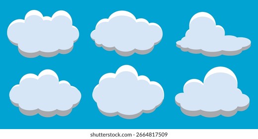 Un conjunto de Vectores de nubes de dibujos animados. Diseño de la nube con un fondo azul del cielo. Tema de la nube de verano.