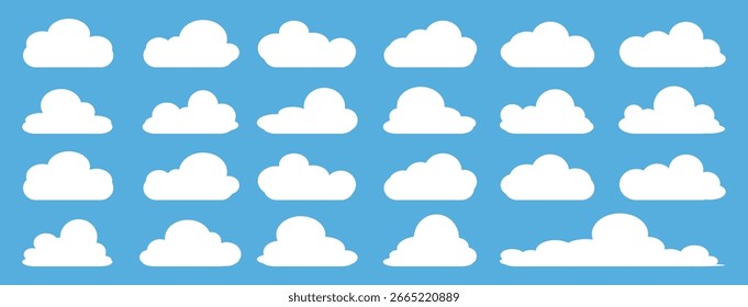 Un conjunto de Vectores de nubes de dibujos animados. Diseño de la nube con un fondo azul del cielo. Tema de la nube de verano.