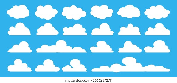 Un conjunto de Vectores de nubes de dibujos animados. Diseño de la nube con un fondo azul del cielo. Tema de la nube de verano.