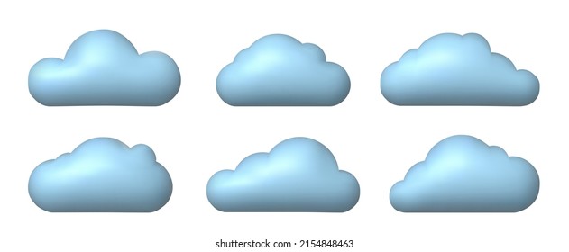 Set of cartoon clouds. 3d effect clouds icons. Volume clouds