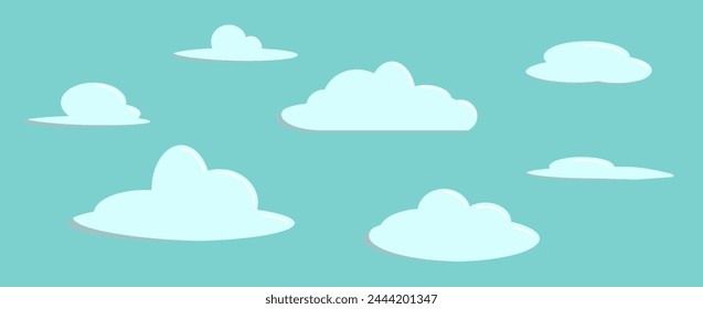 Set of cartoon clouds. Curvy round shapes, got glares and shadows. Vector illustration. 