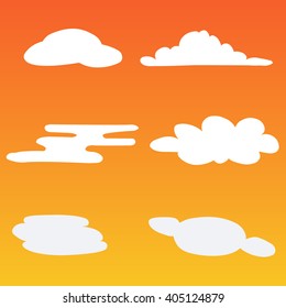 a set of cartoon clouds of different styles on gradient background