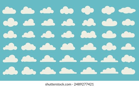 A set of cartoon clouds in a flat design. The White cloud collection.