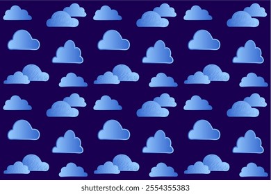 A set of cartoon clouds in a flat design. Cartoon fluffy, cumulus clouds in the sky. Flat cloud. Simple cloud shapes. Collection of white clouds. Collection of vectors.
