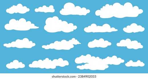 Set of cartoon clouds in flat style. white cloud collection Many white clouds for design
