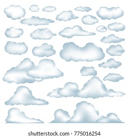 Set of cartoon clouds Gradient Mesh style ,Clouds patterns, filling sky scenes or user interface games backgrounds. Vector art 