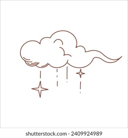 Conjunto de nubes de dibujos animados con relámpagos y estrellas en un diseño gráfico. Ilustración vectorial.