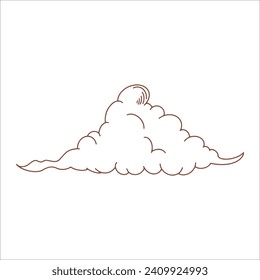 Set of cartoon clouds with lightning and stars in a graphic design. Vector illustration.