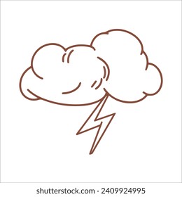 Set of cartoon clouds with lightning and stars in a graphic design. Vector illustration.