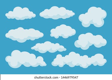 set of cartoon clouds on blue background