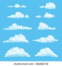 conjunto de nubes de dibujos animados en azul. ilustración vectorial