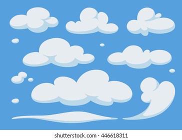 Set of cartoon clouds on blue sky.