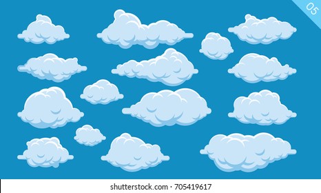 Set of cartoon clouds on a blue background