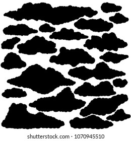 Set of cartoon clouds silhouette, Clouds isolated on white Background. , Clouds patterns and clouds icons, filling sky scenes or user interface games backgrounds. 