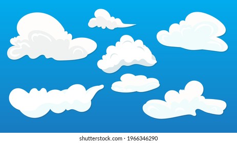 Set of cartoon clouds ,Clouds soaring in the air , isolated on white  background,  Vector Illustration EPS 10