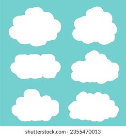 set of cartoon clouds vector with blue background