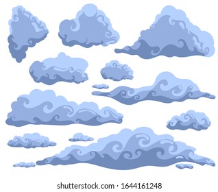 Set of cartoon clouds. Weather background. Storm vector illustration.