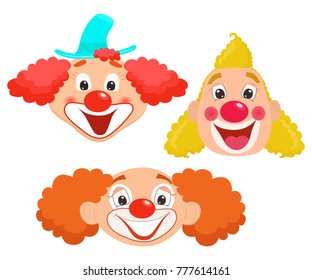 Set of cartoon clown faces. Vector illustration.