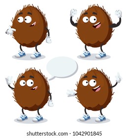 set of cartoon coconut mascot on white background