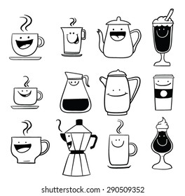 Set of cartoon coffee elements