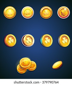 Set of cartoon coins for web, game or application interface. Modern vector illustration art