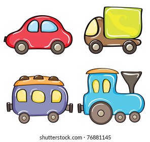 Set of cartoon color cars on a white background