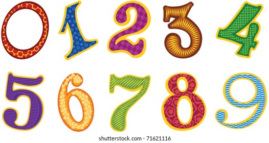 set of cartoon color numbers