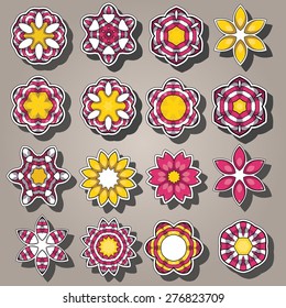 Set of cartoon colored flowers in flat style. Can be used for wallpaper, pattern fills, greeting cards, web page backgrounds, wrapping paper, scrap booking and fabric. Vector illustration. EPS 10.