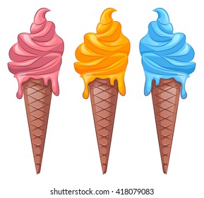 Set of cartoon colored ice cream. Vector elements for your design and creativity