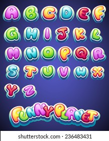 Set of cartoon colored letters for decoration of different names for games. books and web design