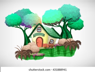 Set of cartoon colored tree for use in the game and animation, game design asset